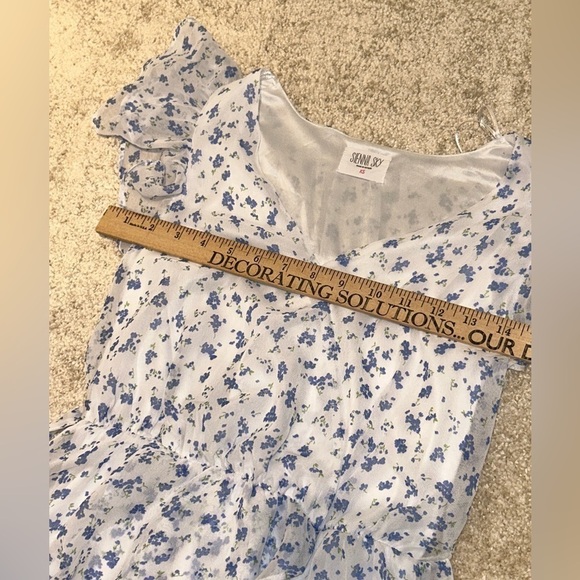 CLEARANCE Sienna Sky Dress XS Blue and White Floral Blouson Spring Dress - Picture 11 of 14